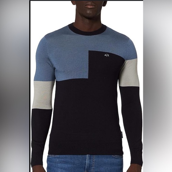 Armani Exchange Pull Over Long Sleeve Sweater in 100% MerinoWool with Logo Large - Picture 1 of 12